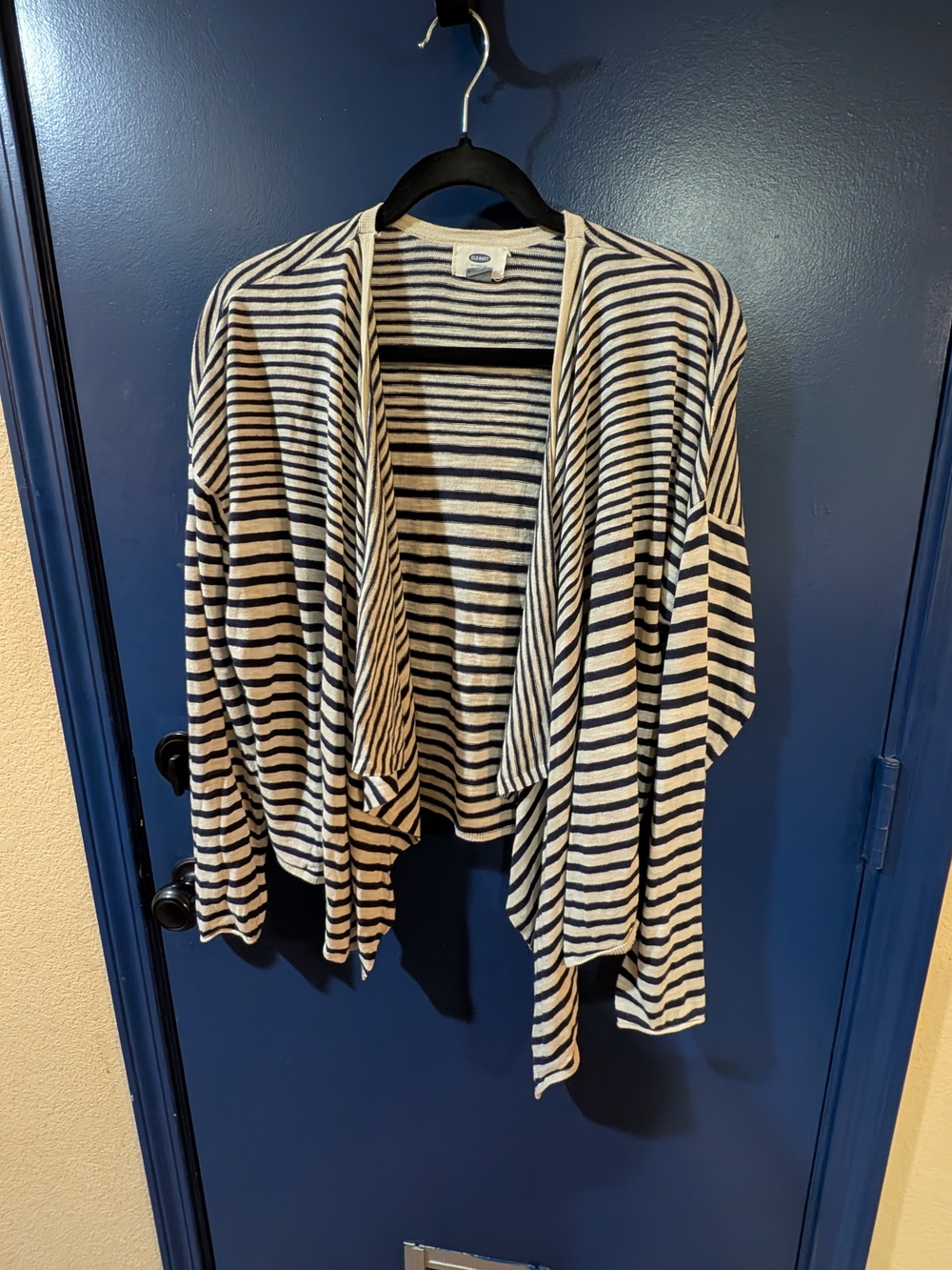 Old Navy XL Navy Cream Striped Open Front Cardigan Waterfall Sweater